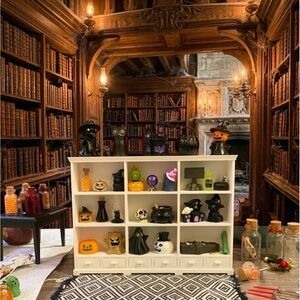 White Display Shelf with Halloween Miniatures